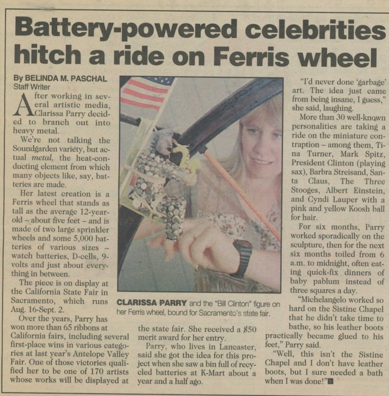 Who Am I: Page 1; Barbara Streisand, Marilyn Monroe, Dolly Parton, Cyndi Lauper, Blues Brothers, Joan Rivers. P2; Carol Channing, Diana Ross, Clinton, Mark Spitz. P3; Minnie Pearl, Spielberg/T-Rx, Stooges, Einstein, Tina Turner. P4; Carrot Top, B.B. King, Liberace.