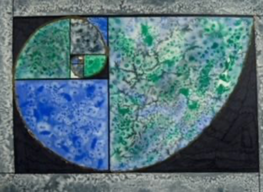 ©"Fibonacci Spiral in Blues and Greens," 22" x 30," watercolor &amp; ink