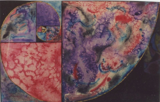 ©"Fibonacci Spiral in Purple, Pinks and Blues," 22" x 30," watercolor and ink