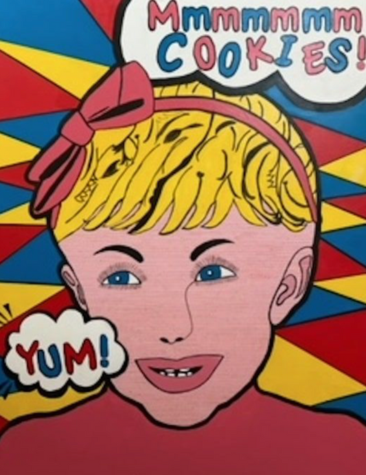 "Mmmmmmm Cookioes," 5' x 4' x 1.5, acrylic, GlutenZero® Bakery Pop Art, Total Dots 5,031. Clarissa·Vanessa·Kierah